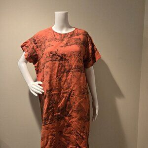 Vintage Bowman New York Linen Printed Dress Orange Brown L